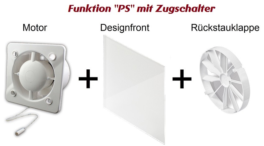 Bad-Decken-Lüfter Echtglas Ø 125 mm Wand-Ventilator Nachlauf